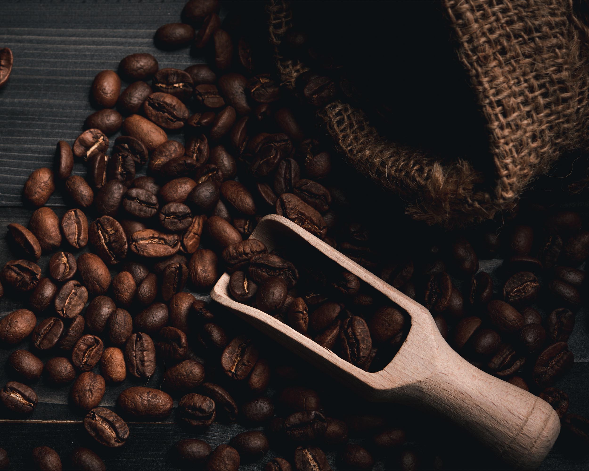 Roasted coffee beans.